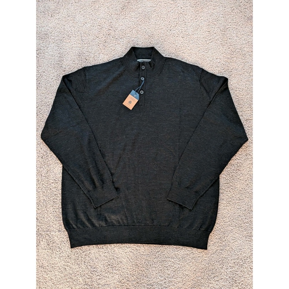 Charles Tyrwhitt Charcoal Gray Pure Merino Wool Button Neck Jumper Mens XXL NWT